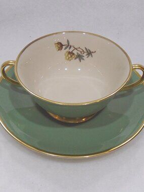 FLINTRIDGE Avalon Cream Soup Bowl & Soup Saucer Set/2 (4 total piece set) Vintag